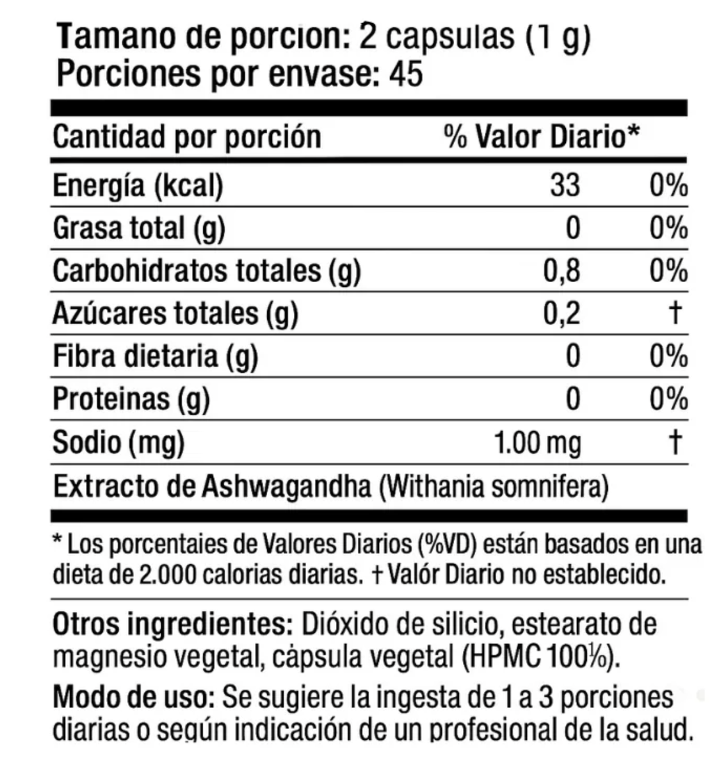 ASHWAGANDHA 1000 mg - 90 caps / 45 servicios
